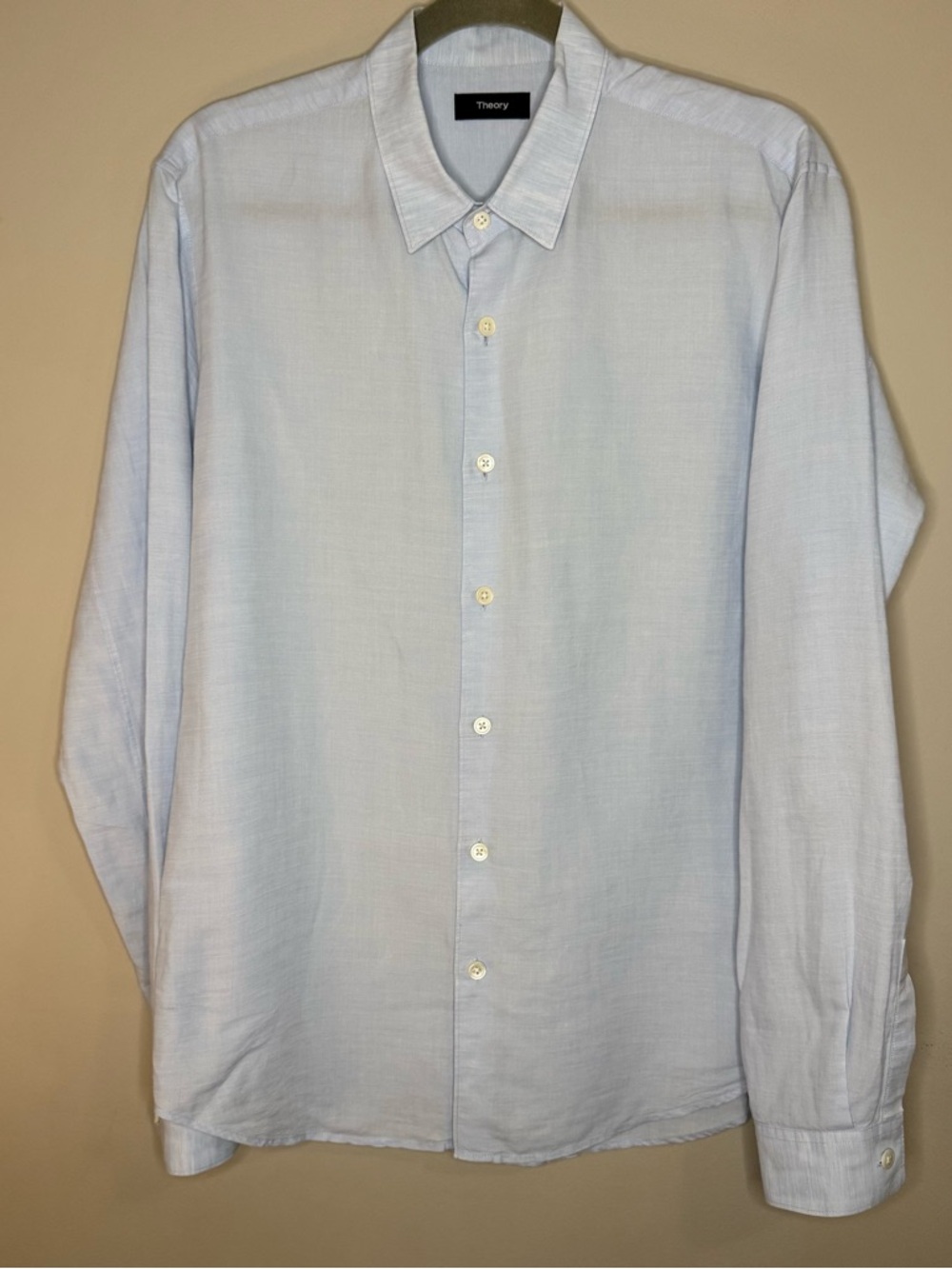 Theory Light Blue Men's Long-Sleeve Button Up Shirt MEDIUM